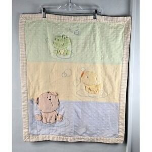 CARTER'S Bear Duck Frog Bubbles Reversible Baby Blanket Approx 30"x 25"